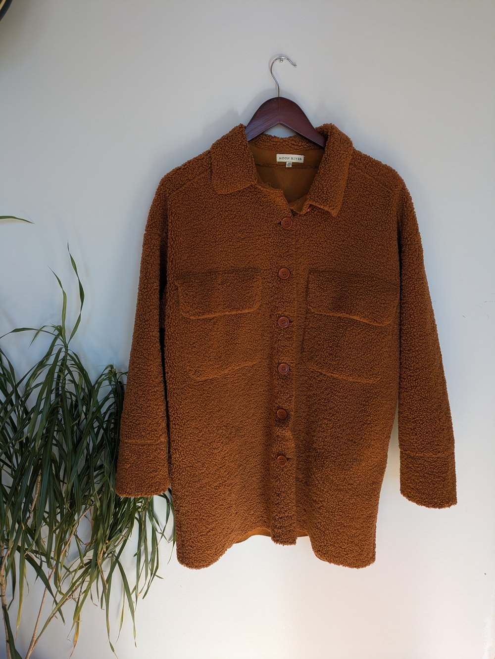 Moon River Teddy Sherpa Shacket Rust Brown XS